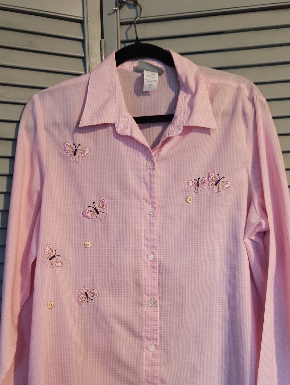 Blair Butterfly Pink & White Gingham Buttondown Cottagecore Long sleeve Retro